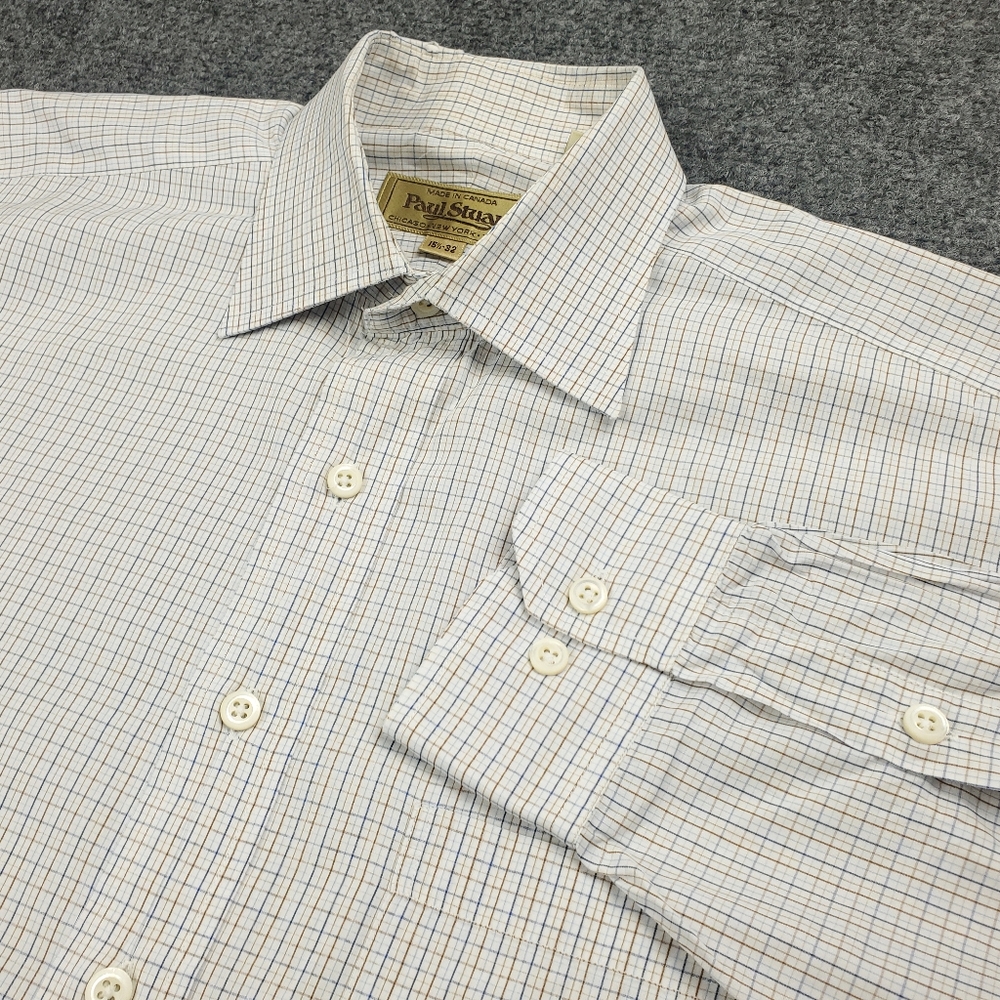 Paul Stuart Dress Shirt Mens 15.5 32 White Grid Check Cotton Business Formal
